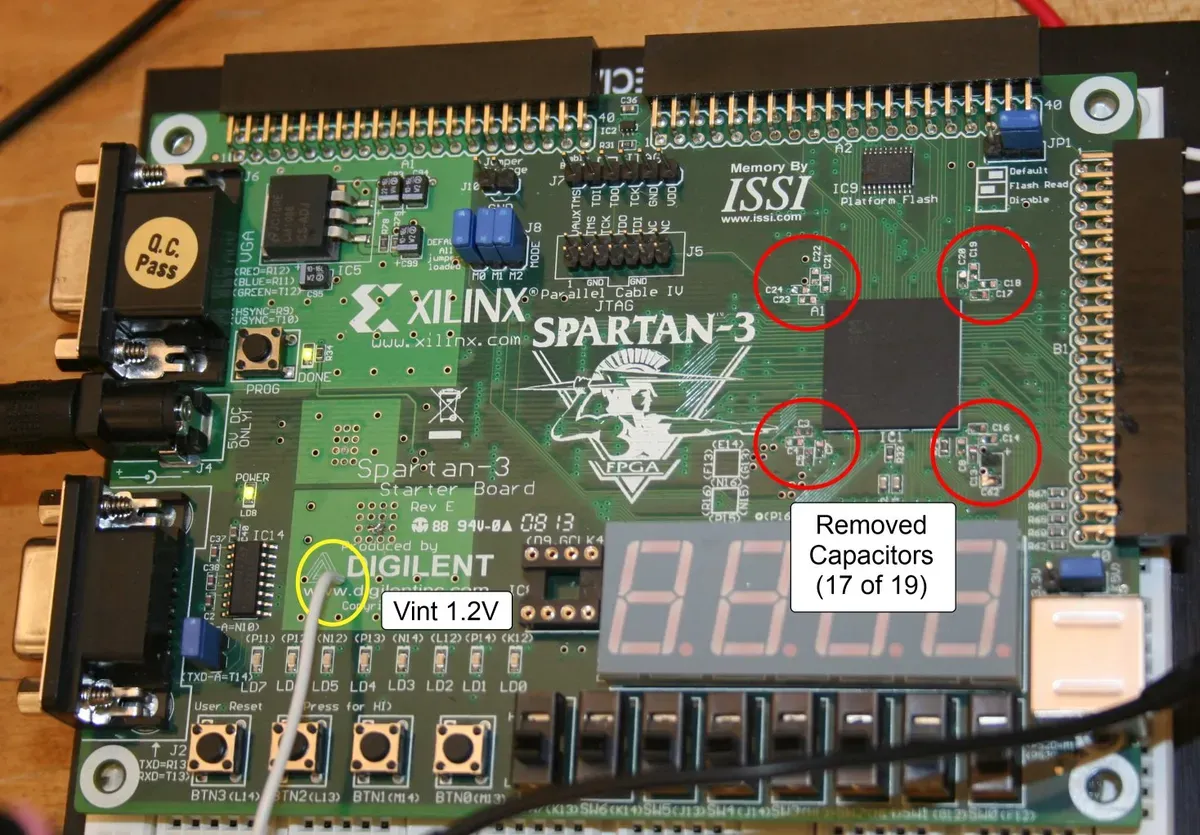 Modified Spartan 3 FPGA board with removed capacitors